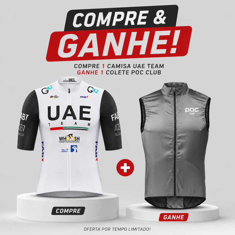 Kit Compre e Ganhe com colete POC tamanho G e camisa de ciclismo UAE tamanho G