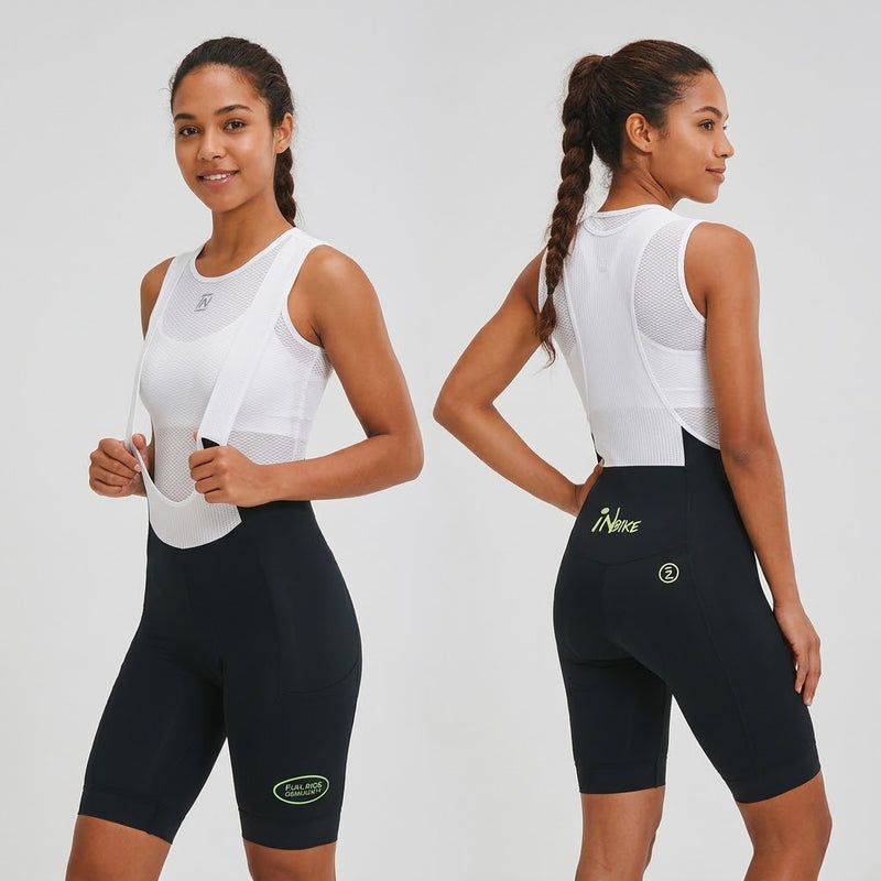 Bretelle de ciclismo feminino preto com cintura alta