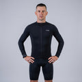 Conjunto de ciclismo Euro manga longa vista frontal com camisa FPS 50+ e bermuda anatômica