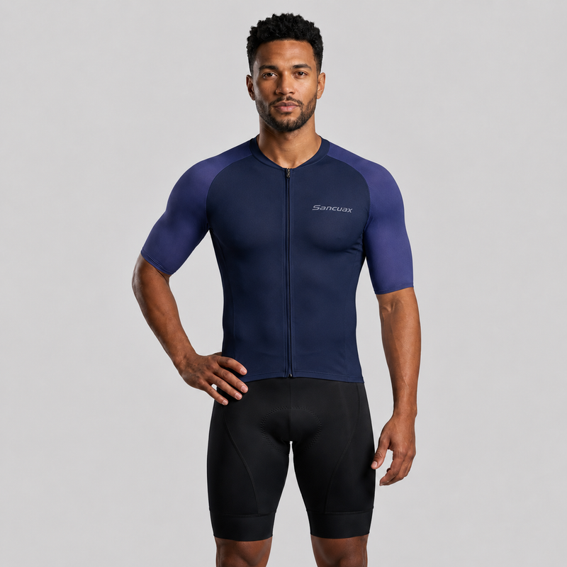 Conjunto ciclismo masculino cor 3 vista frontal camisa e bermuda