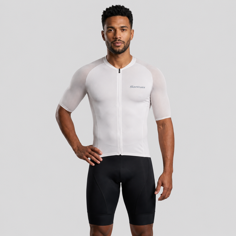 Conjunto de ciclismo masculino cor 1 vista frontal camisa e bermuda