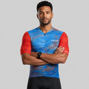 Conjunto de ciclismo masculino respirável vista frontal camisa e bermuda