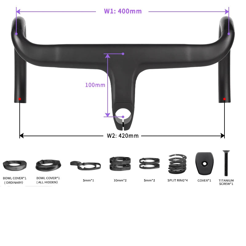 Guidão Integrado de Carbono TKR100