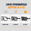 Detalhe das lentes fotocromáticas para pedal no sol e na sombra