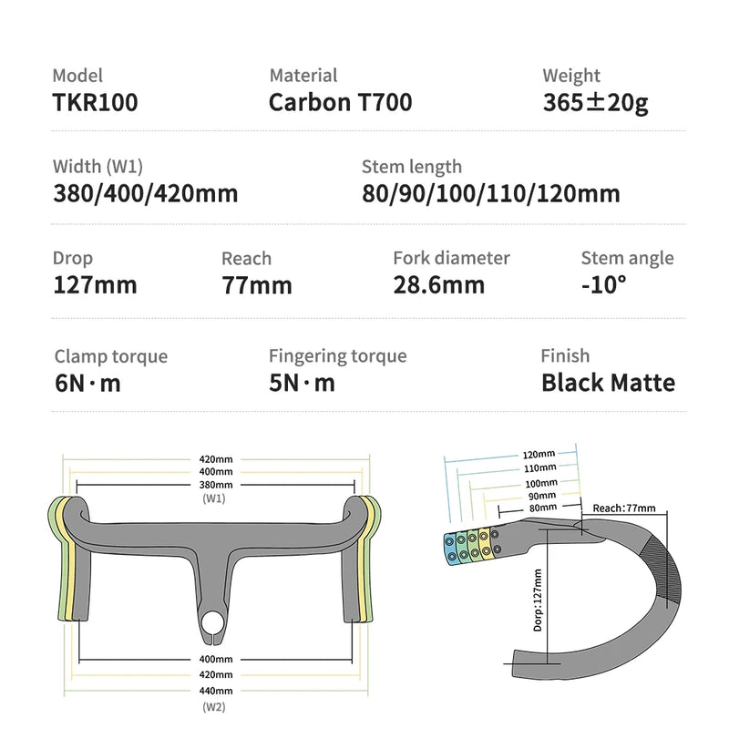 Guidão Integrado de Carbono TKR100