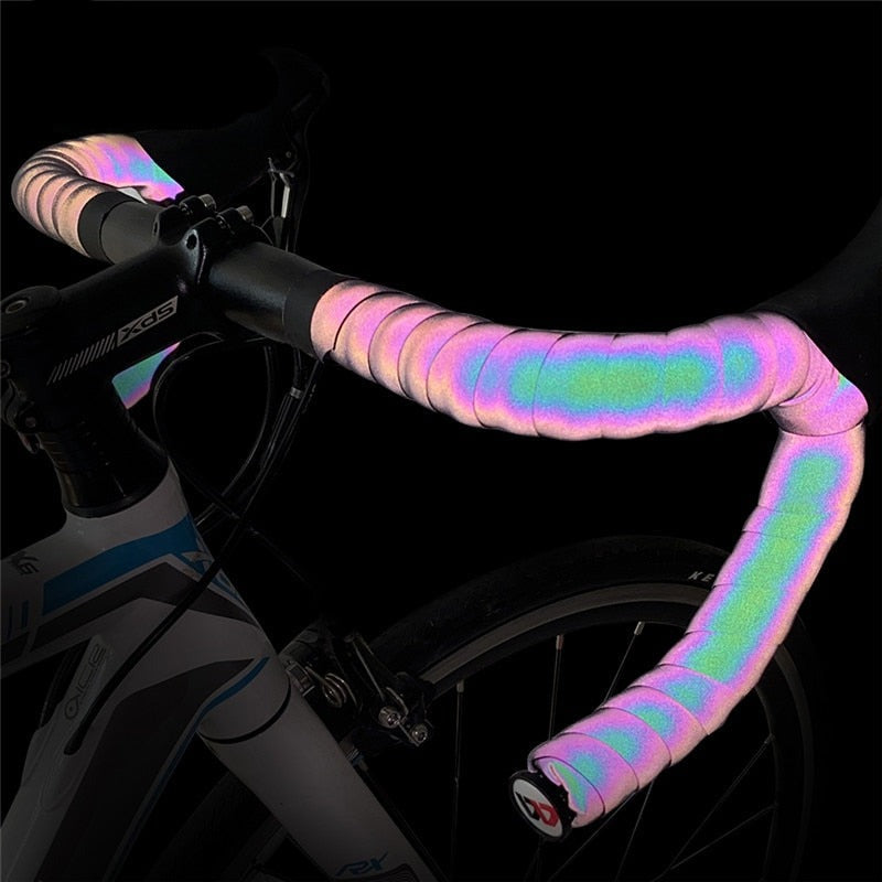 Fita de guidão refletiva arco-íris para bicicleta de estrada